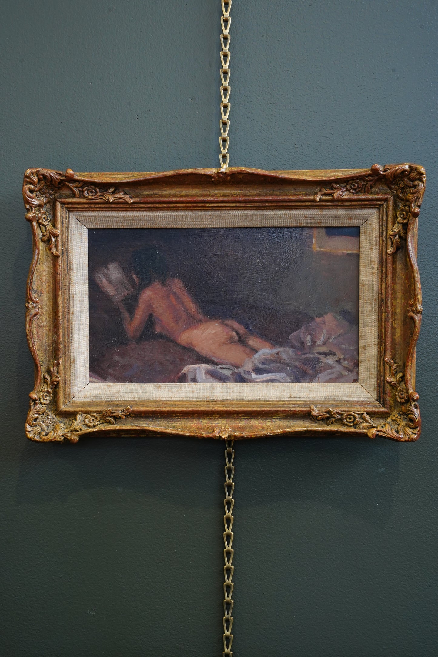 *RESERVED FOR LINDA* British School Reclining Nude Oil Painting