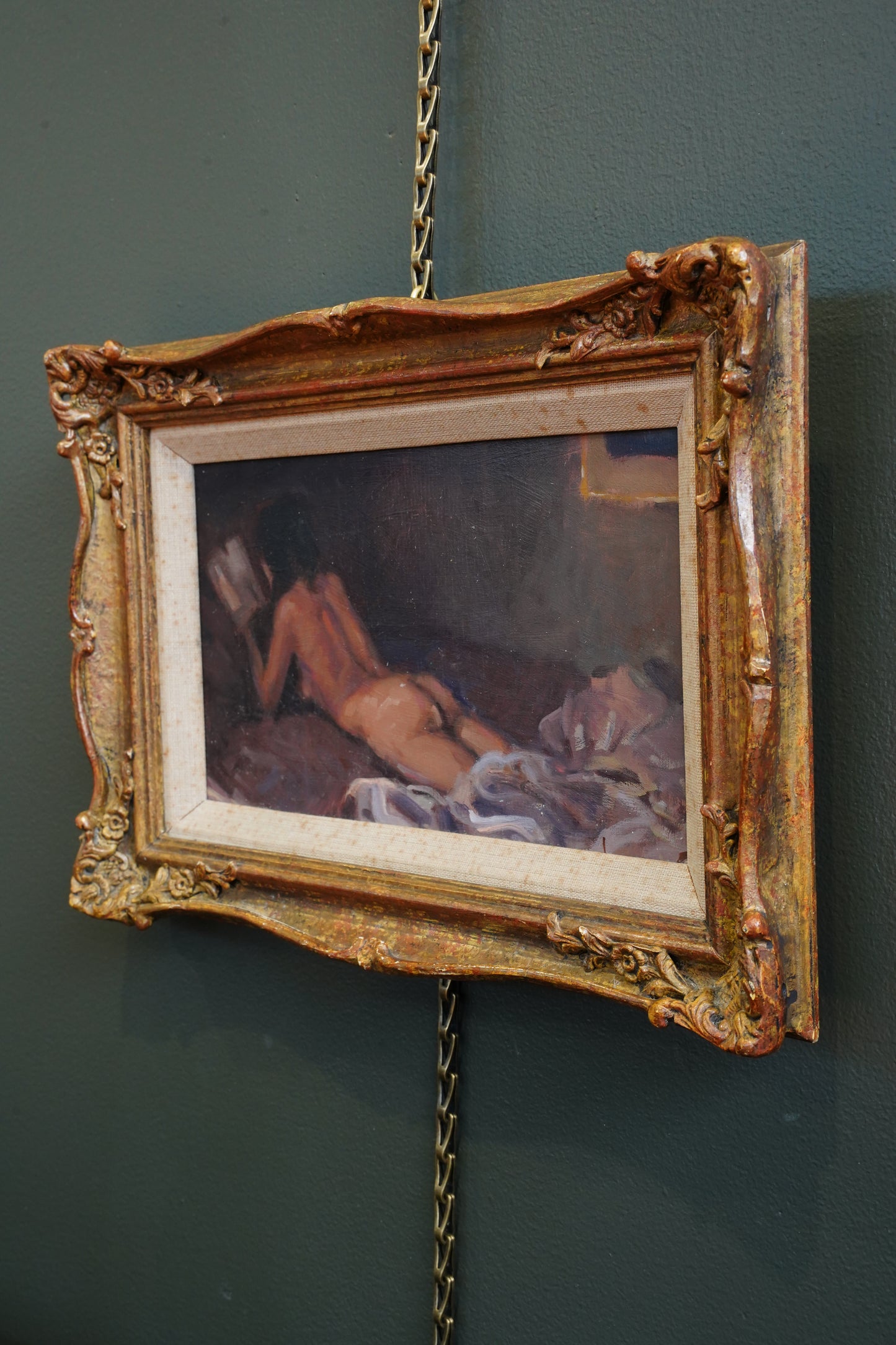 *RESERVED FOR LINDA* British School Reclining Nude Oil Painting