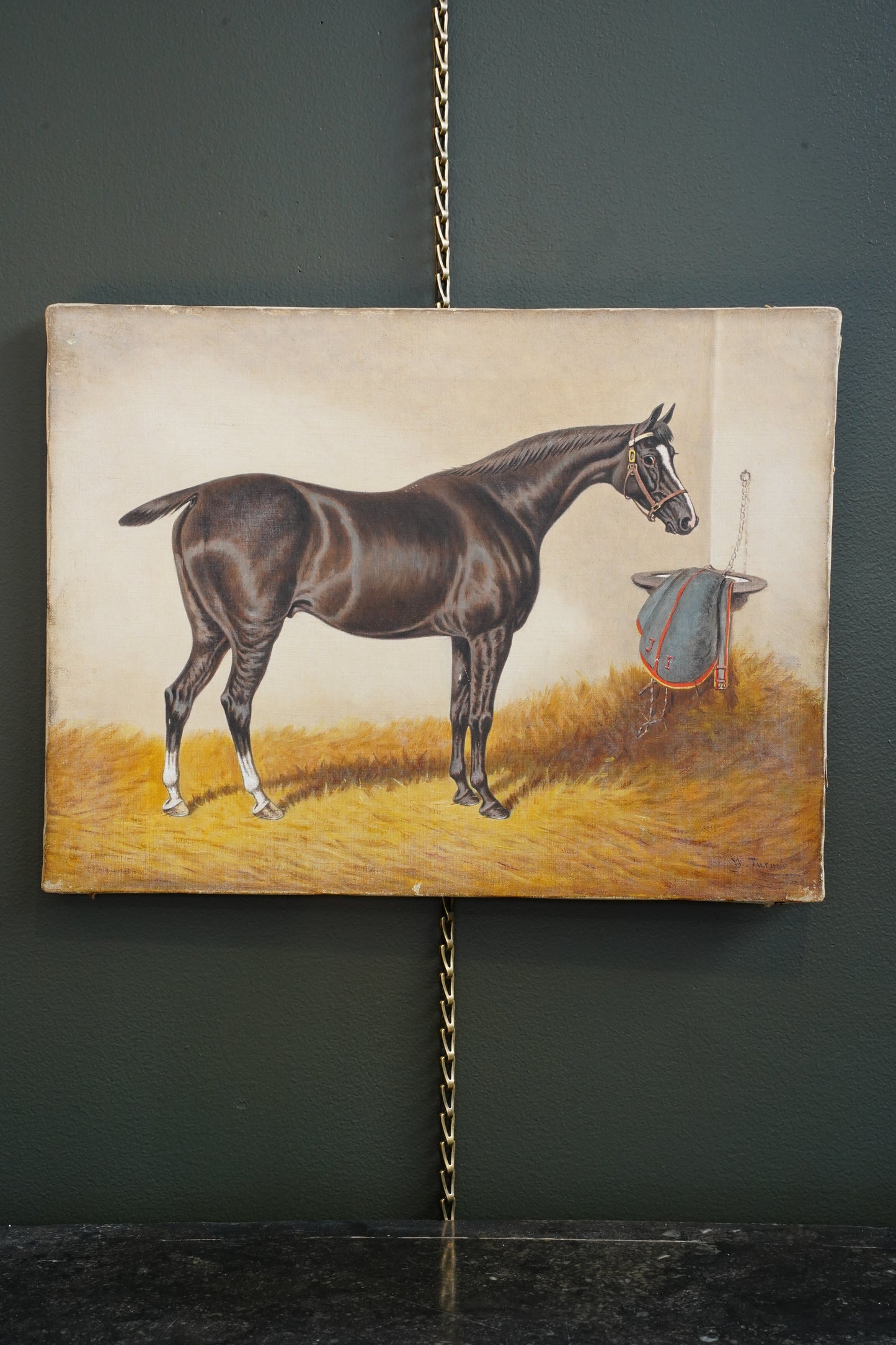 *RESERVED* Antique English Equestrian Oil Painting, Signed W. Turner, Horse in Stable