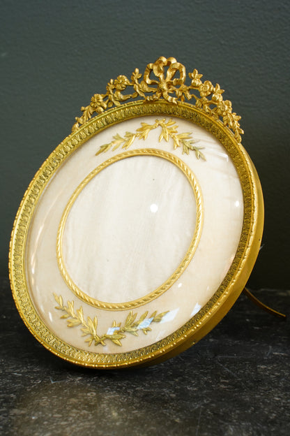 Antique French Gilt Bronze Circular Picture Frame, Convex Glass
