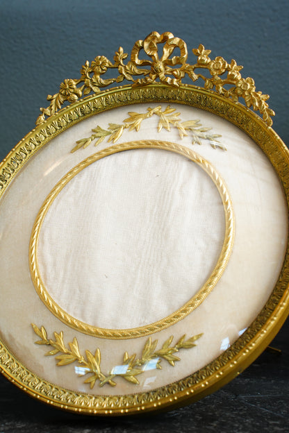Antique French Gilt Bronze Circular Picture Frame, Convex Glass