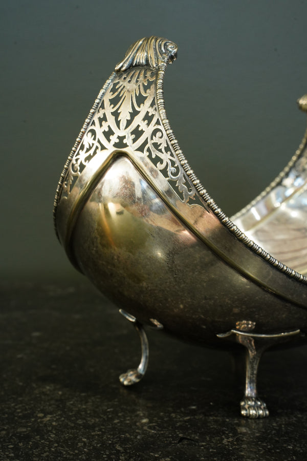 English Silver plate Navette Fruit Bowl, Masonic Presentation 1927 secondary view