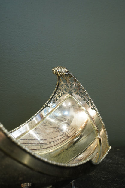 English Silver plate Navette Fruit Bowl, Masonic Presentation 1927