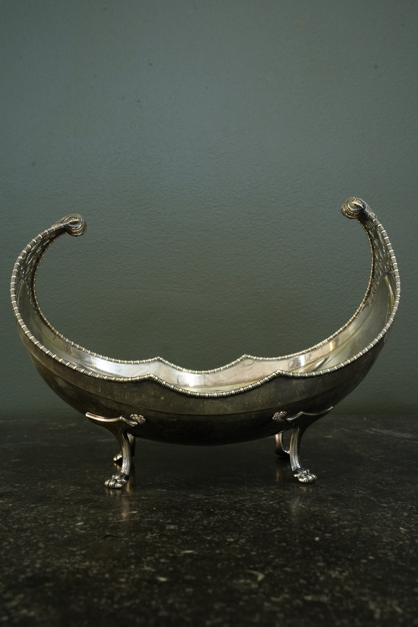 English Silver plate Navette Fruit Bowl, Masonic Presentation 1927