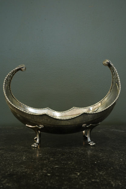 English Silver plate Navette Fruit Bowl, Masonic Presentation 1927