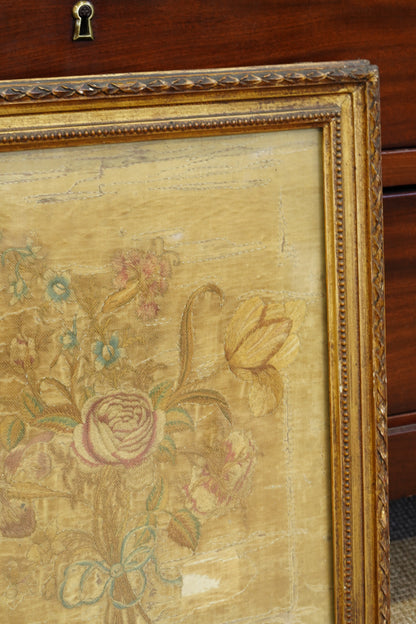 *RESERVED* Antique Georgian Silk Embroidery Floral Bouquet, Named Maker
