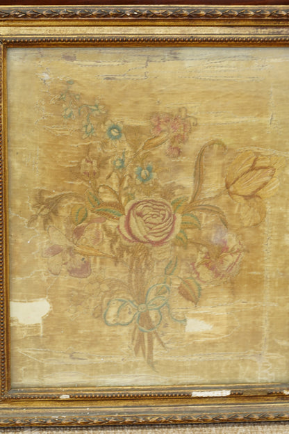 *RESERVED* Antique Georgian Silk Embroidery Floral Bouquet, Named Maker