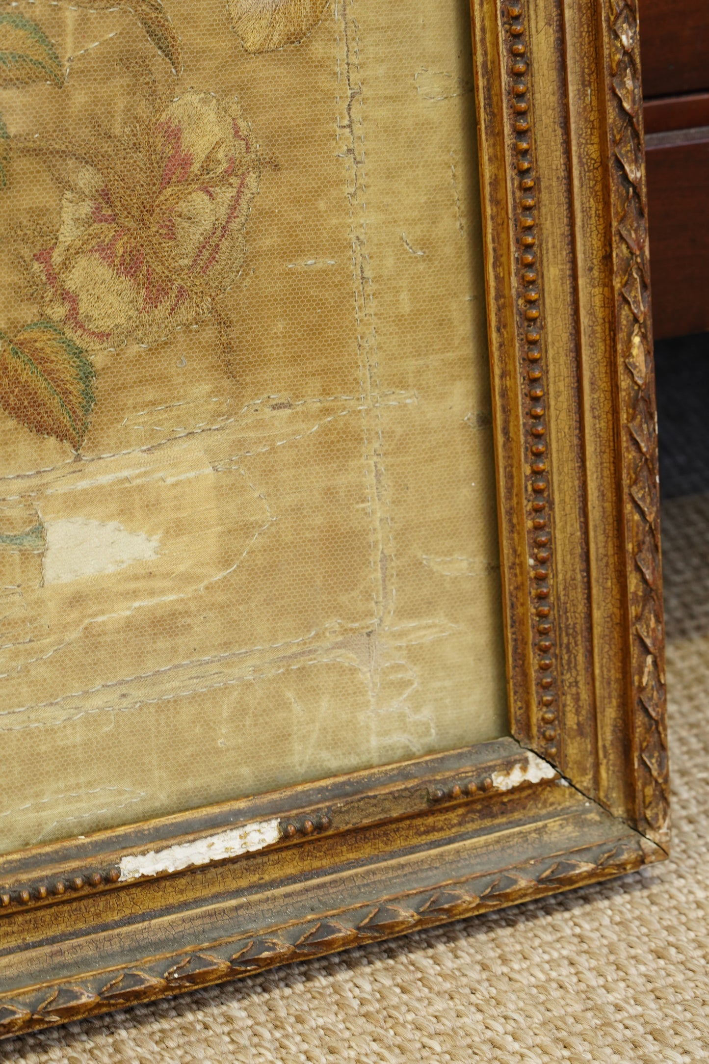 *RESERVED* Antique Georgian Silk Embroidery Floral Bouquet, Named Maker