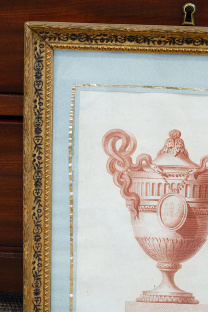 *RESERVED FOR SILVIA* 18th Century French Neoclassical Vase Engraving, Caillouet, Circa 1778