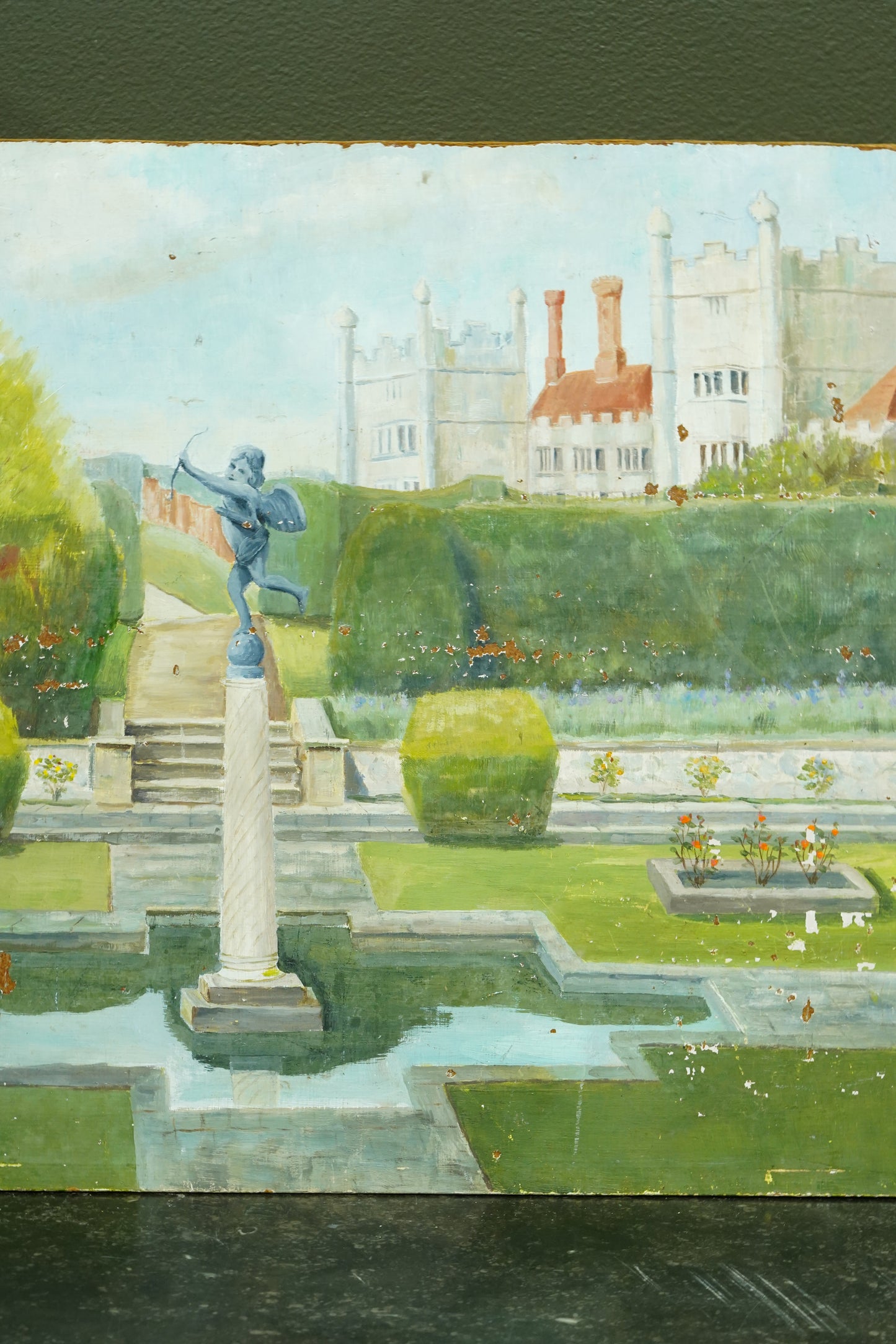 Antique Oil Painting of Formal Garden, Believed Hever Castle Kent