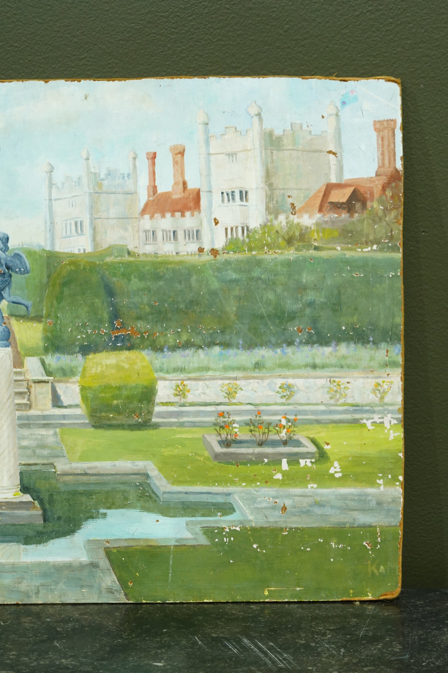 Antique Oil Painting of Formal Garden, Believed Hever Castle Kent