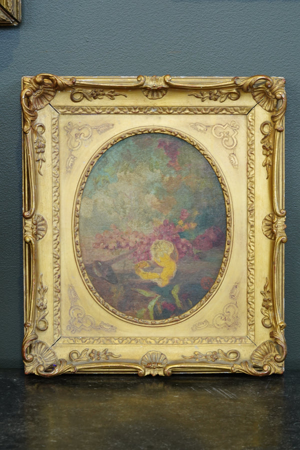 Antique French Oval Oil Painting secondary view
