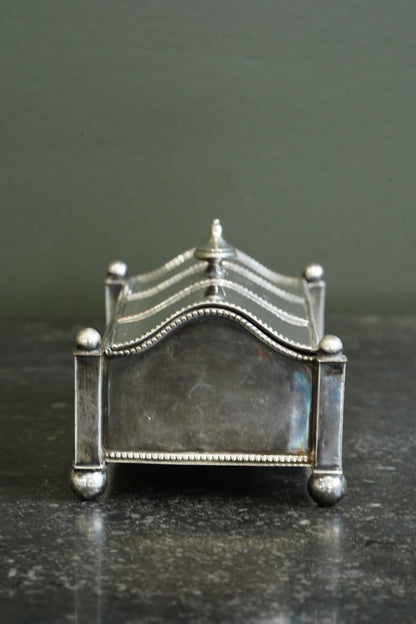 Antique Victorian Silverplate Casket Inkstand with Two Glass Wells
