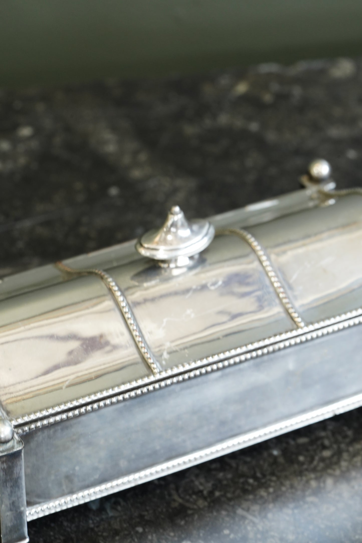 Antique Victorian Silverplate Casket Inkstand with Two Glass Wells