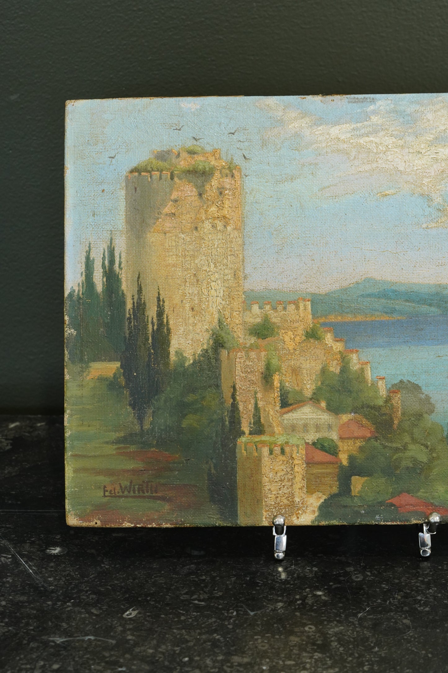 Antique Oil Painting, Rumelihisarı on the Bosphorus, Signed, British Military Provenance, 1933