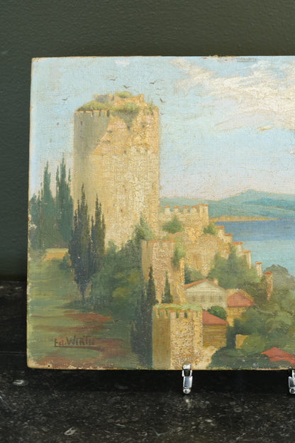 Antique Oil Painting, Rumelihisarı on the Bosphorus, Signed, British Military Provenance, 1933