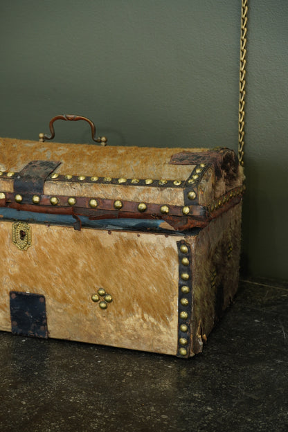Antique English Haircalf Dome Top Trunk by I.K. Powell of Barnard Castle, Circa 1830