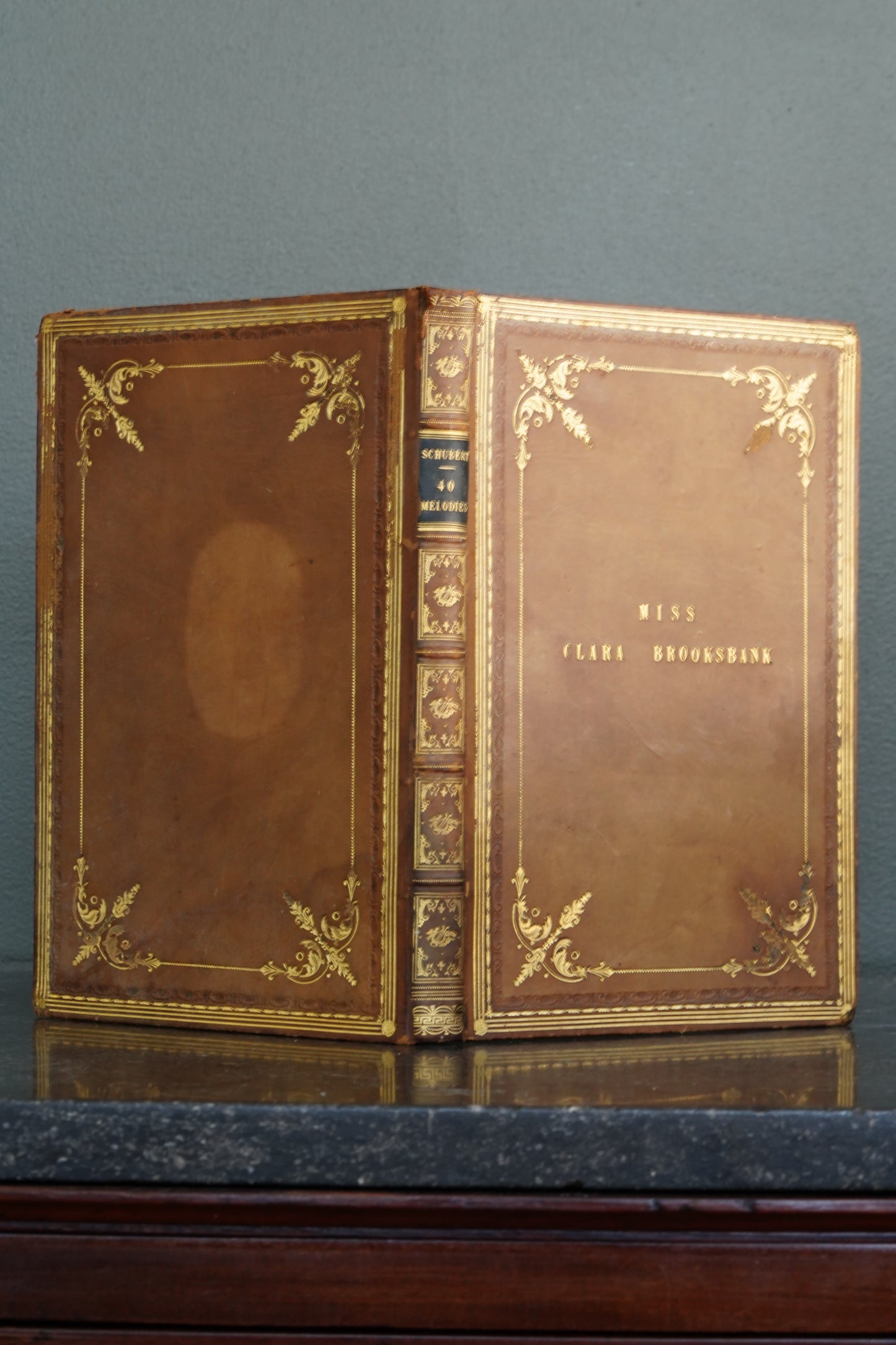 Antique Schubert 40 Melodies Leather Score Music Leather Book