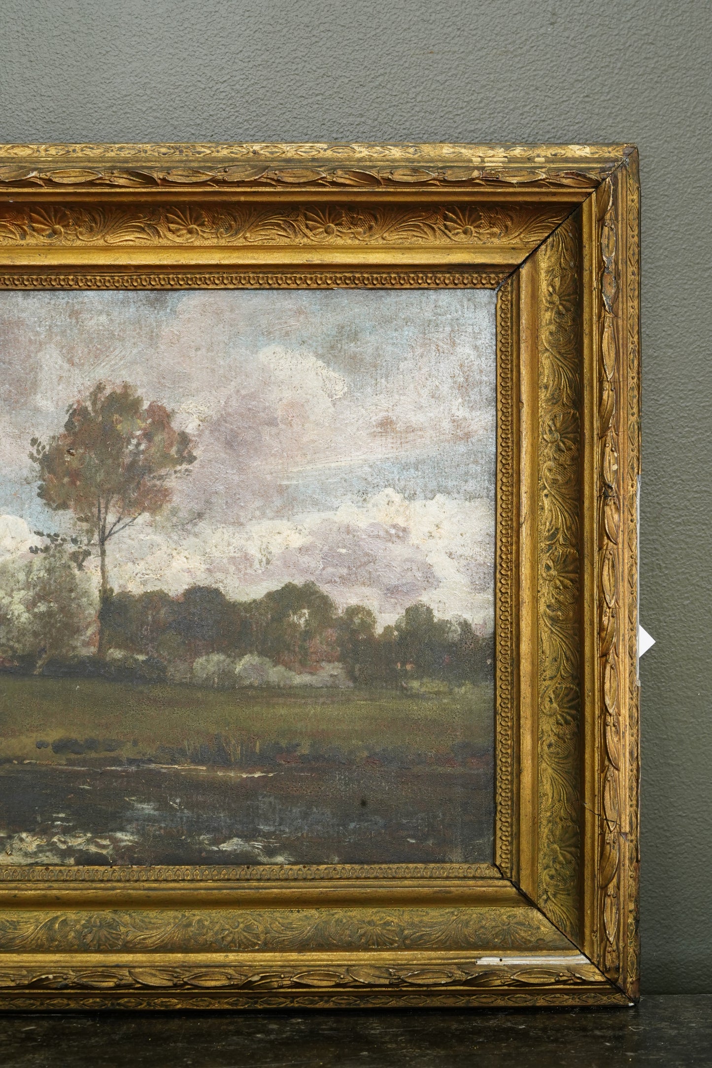 Antique British Oil Painting, River Landscape in the Manner of Constable