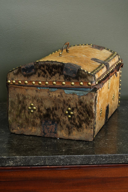 Antique English Haircalf Dome Top Trunk by I.K. Powell of Barnard Castle, Circa 1830