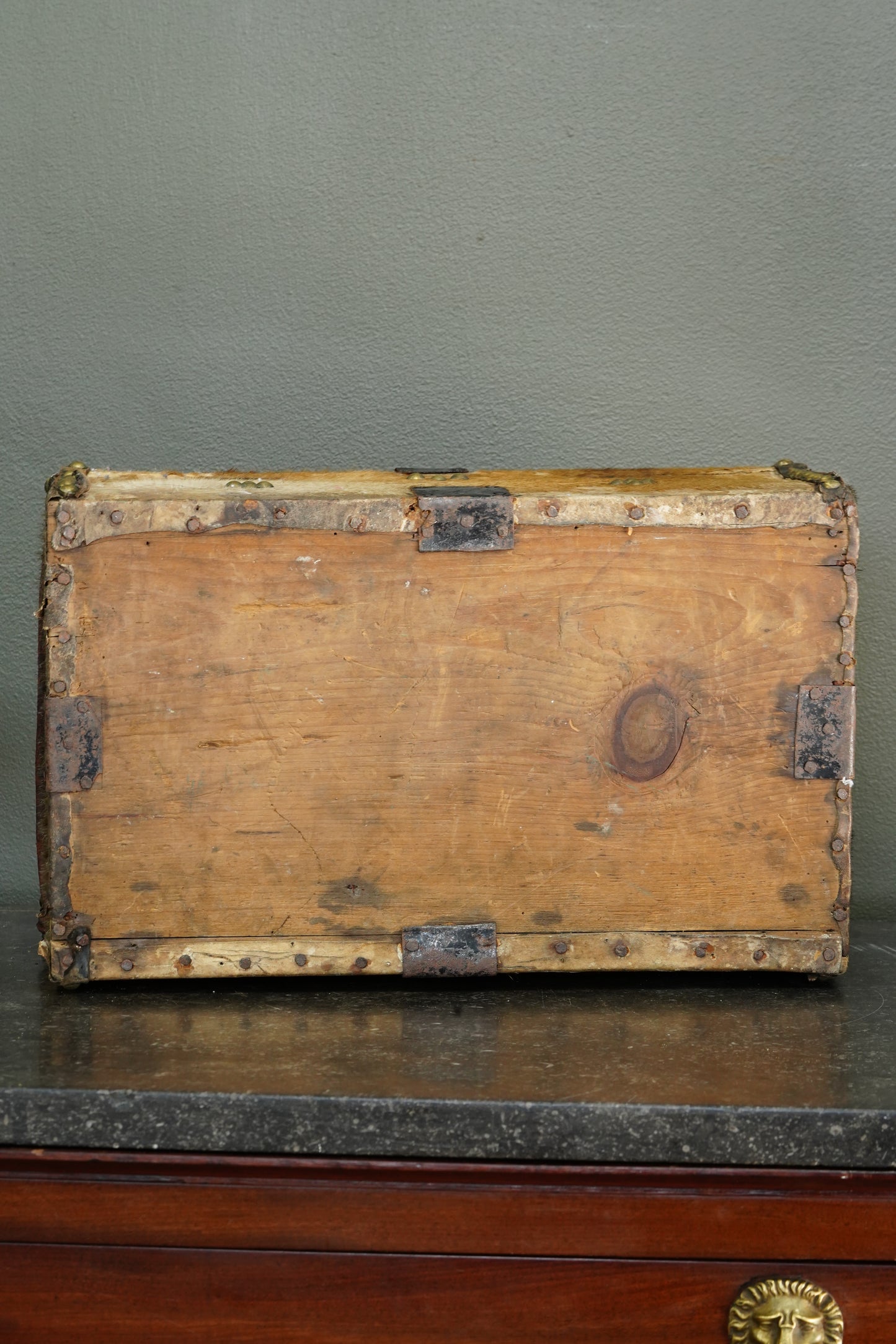 Antique English Haircalf Dome Top Trunk by I.K. Powell of Barnard Castle, Circa 1830