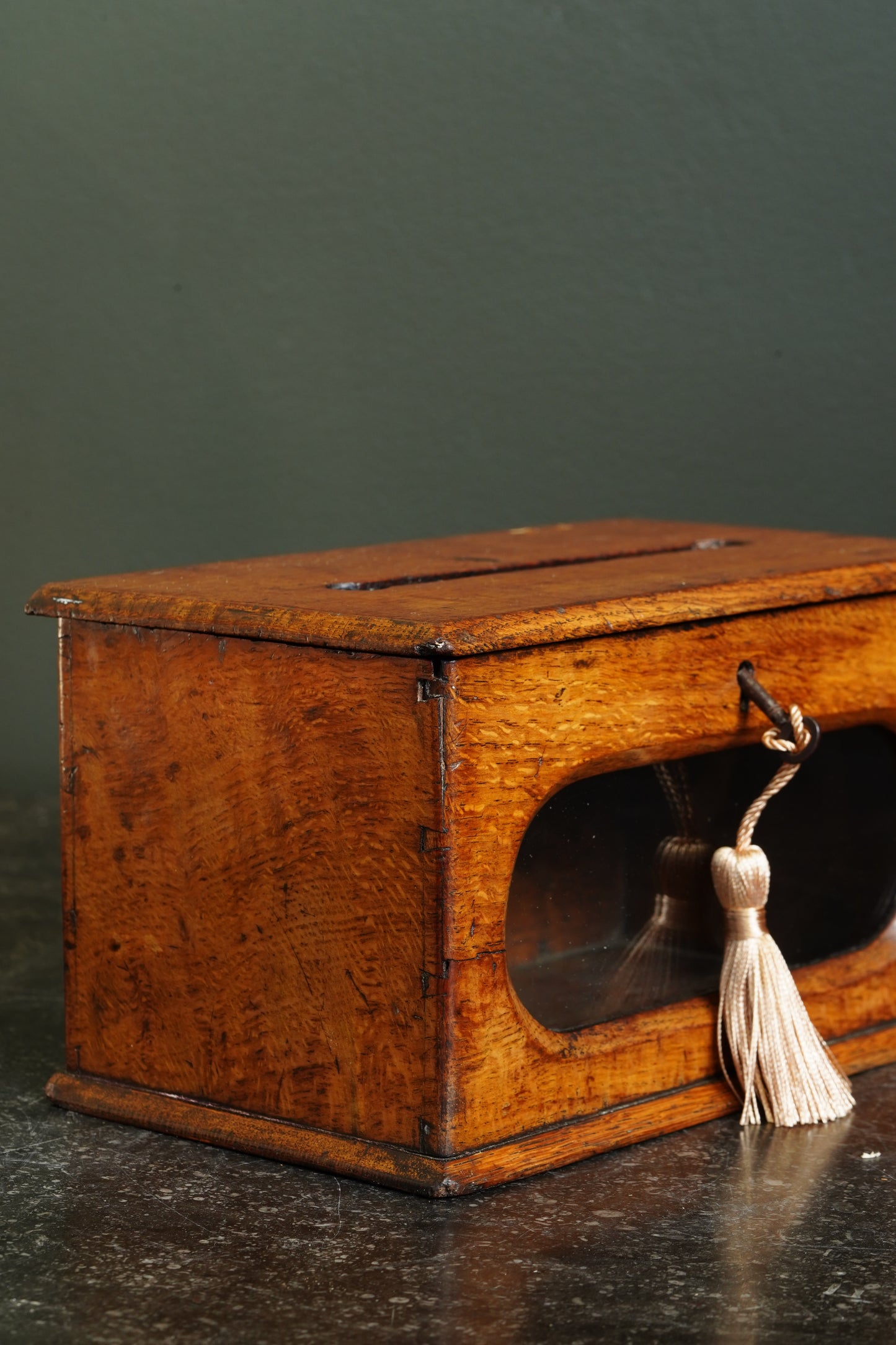Antique English Oak Letter and Ballot Box with Window
