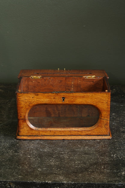 Antique English Oak Letter and Ballot Box with Window