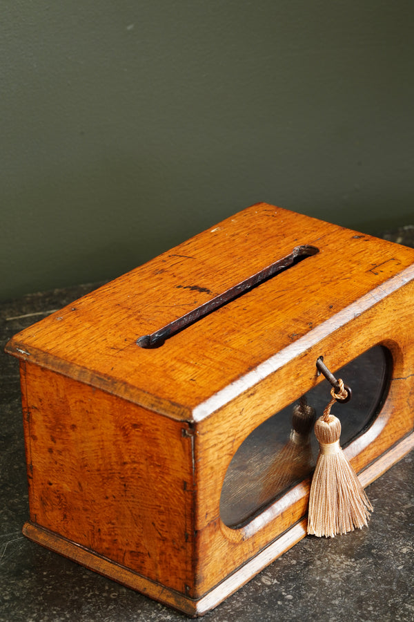 Antique English Oak Letter and Ballot Box with Window secondary view