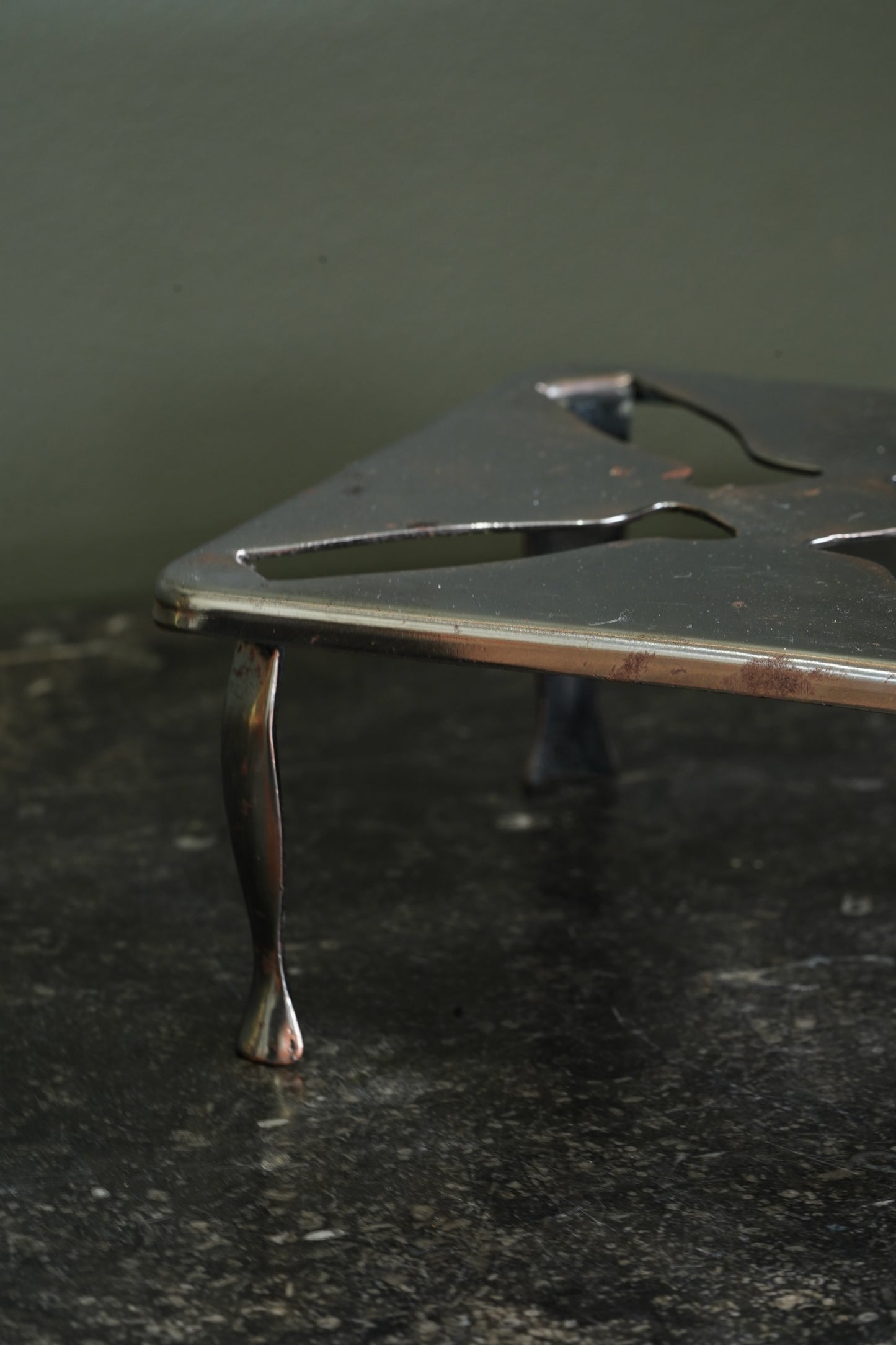 Vintage English Chrome Trivet, Pierced Pinwheel Pattern, Mid-20th Century