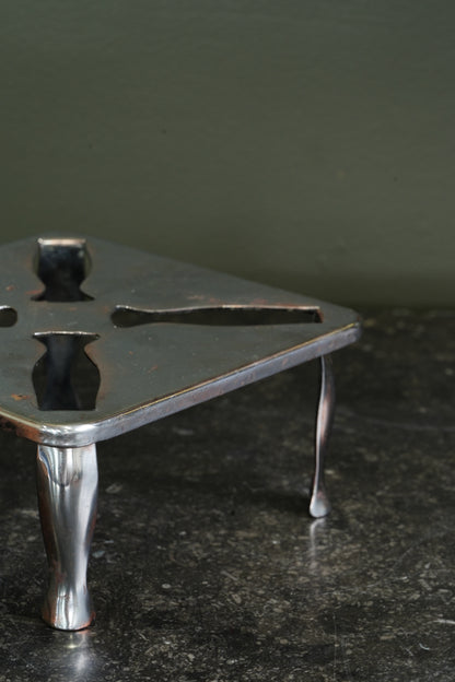 Vintage English Chrome Trivet, Pierced Pinwheel Pattern, Mid-20th Century
