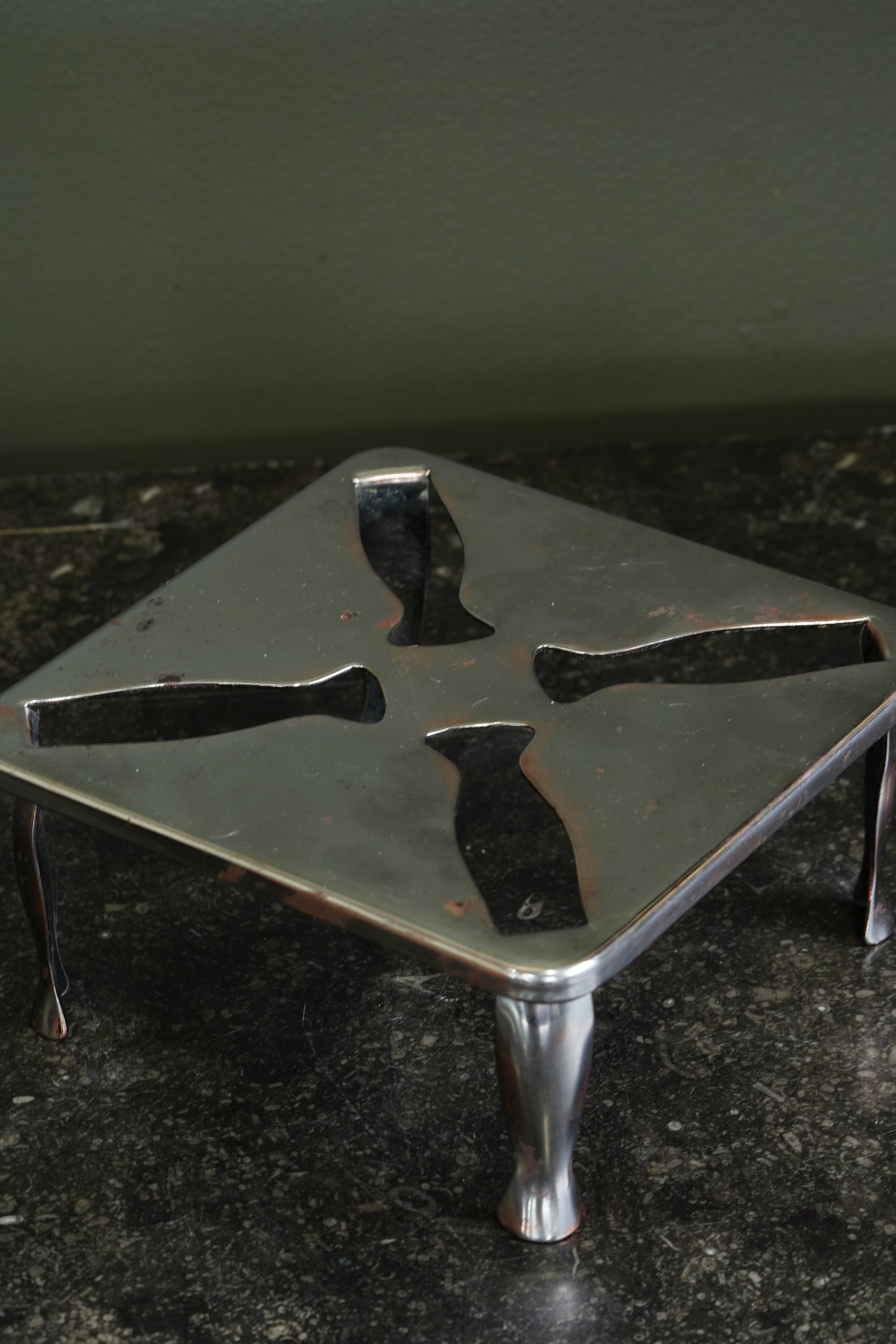 Vintage English Chrome Trivet, Pierced Pinwheel Pattern, Mid-20th Century