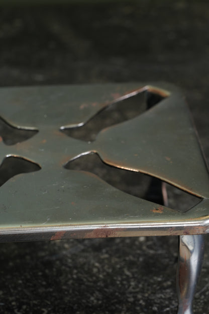 Vintage English Chrome Trivet, Pierced Pinwheel Pattern, Mid-20th Century