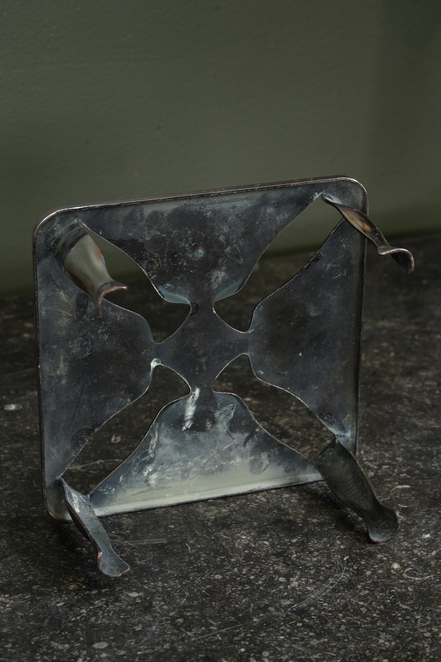 Vintage English Chrome Trivet, Pierced Pinwheel Pattern, Mid-20th Century