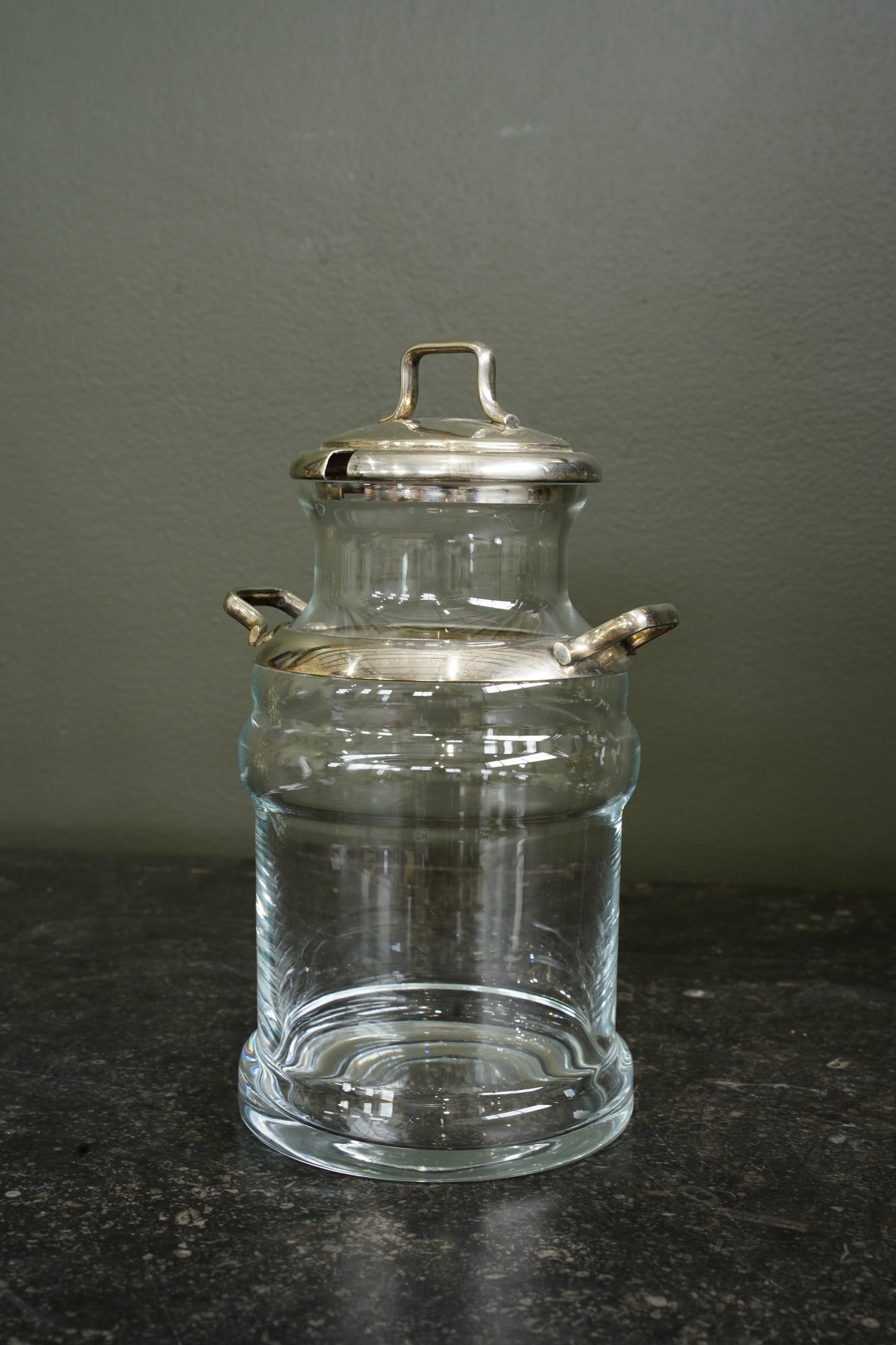 Antique Glass Cream Jug with Silver Plate Mount