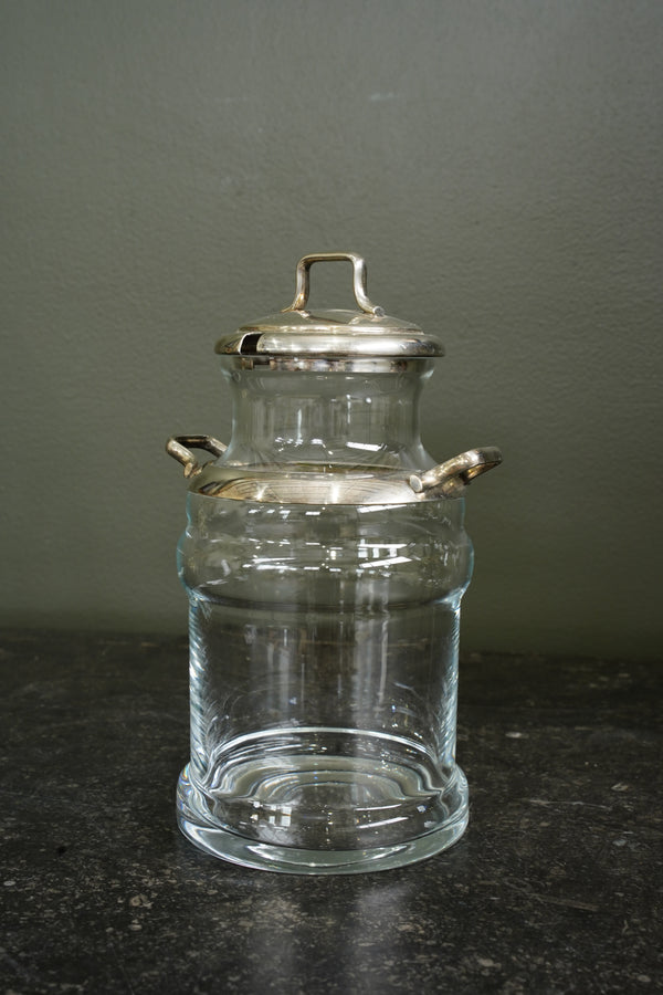 Antique Glass Cream Jug with Silver Plate Mount