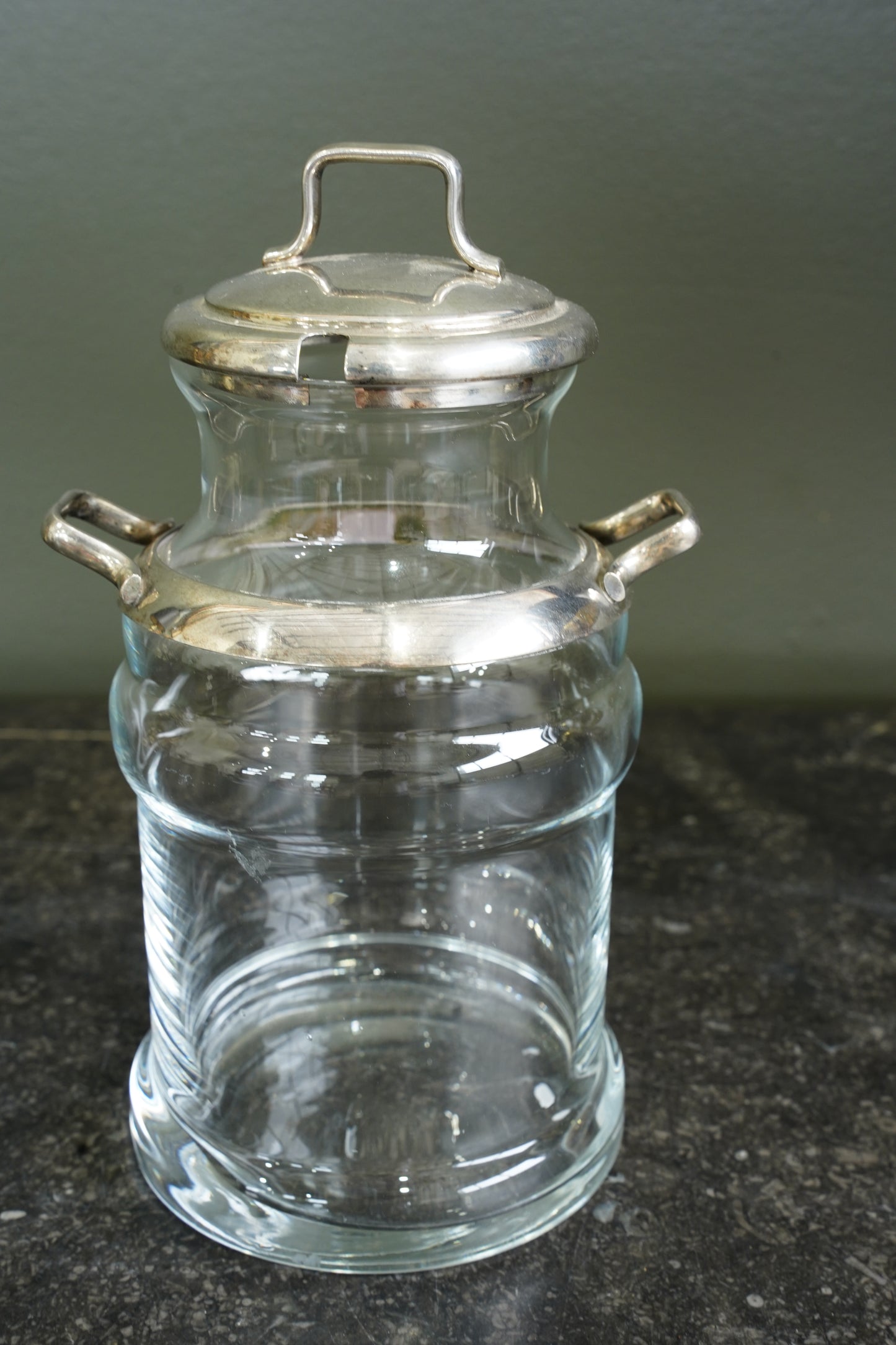 Antique Glass Cream Jug with Silver Plate Mount