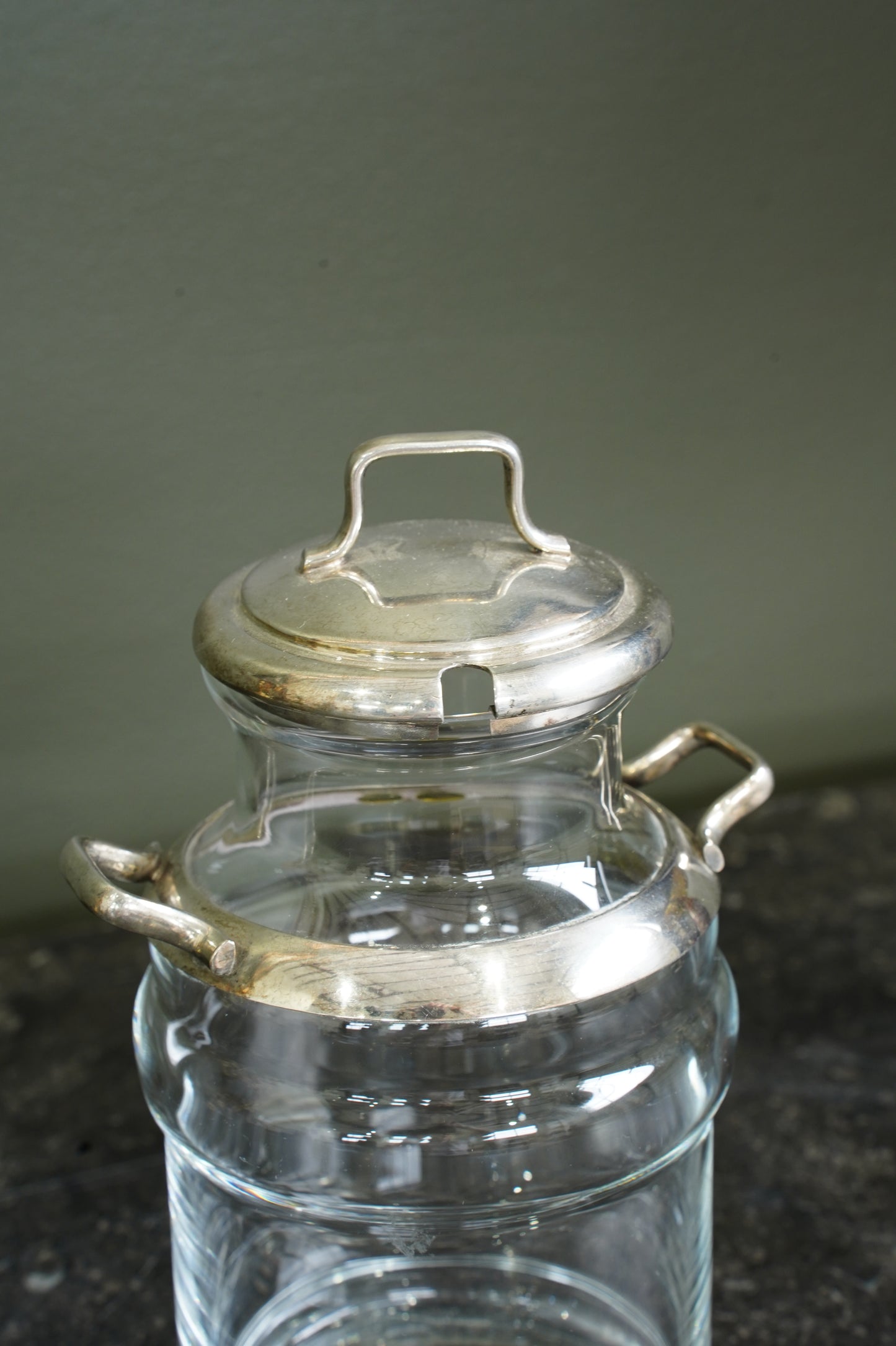 Antique Glass Cream Jug with Silver Plate Mount