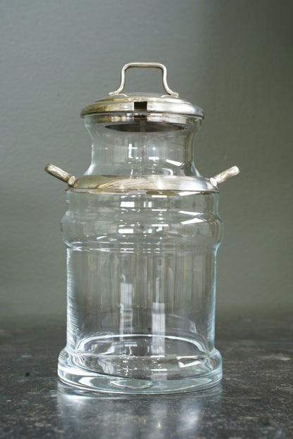 Antique Glass Cream Jug with Silver Plate Mount