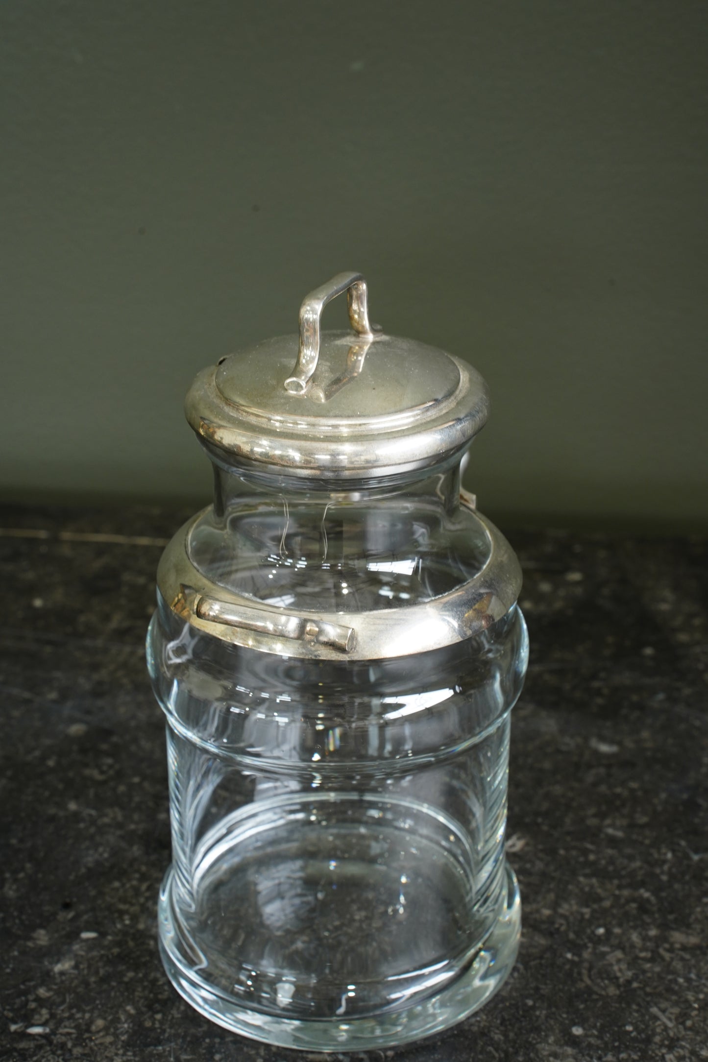 Antique Glass Cream Jug with Silver Plate Mount