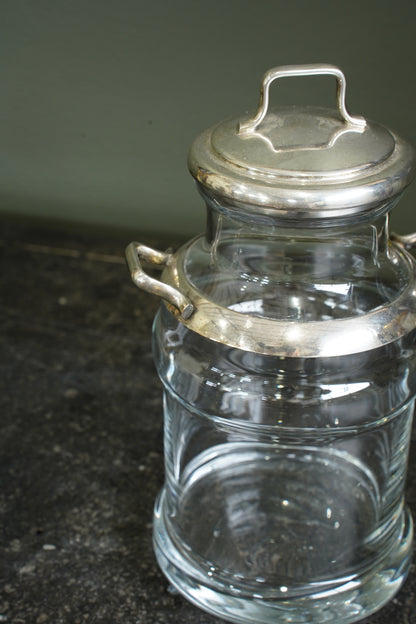 Antique Glass Cream Jug with Silver Plate Mount