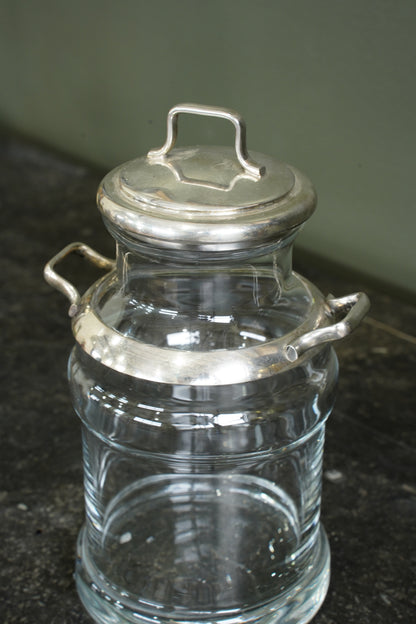 Antique Glass Cream Jug with Silver Plate Mount