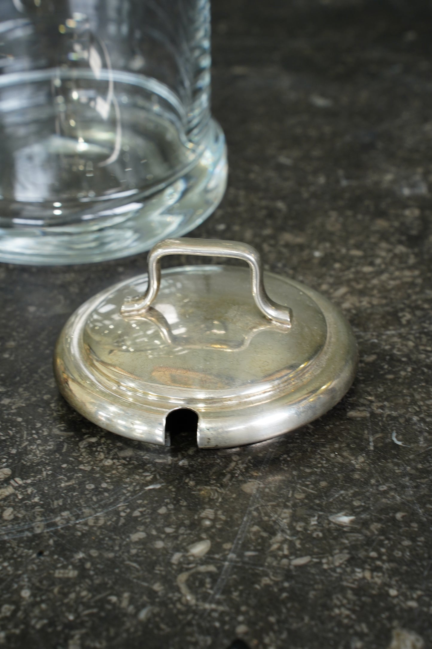 Antique Glass Cream Jug with Silver Plate Mount