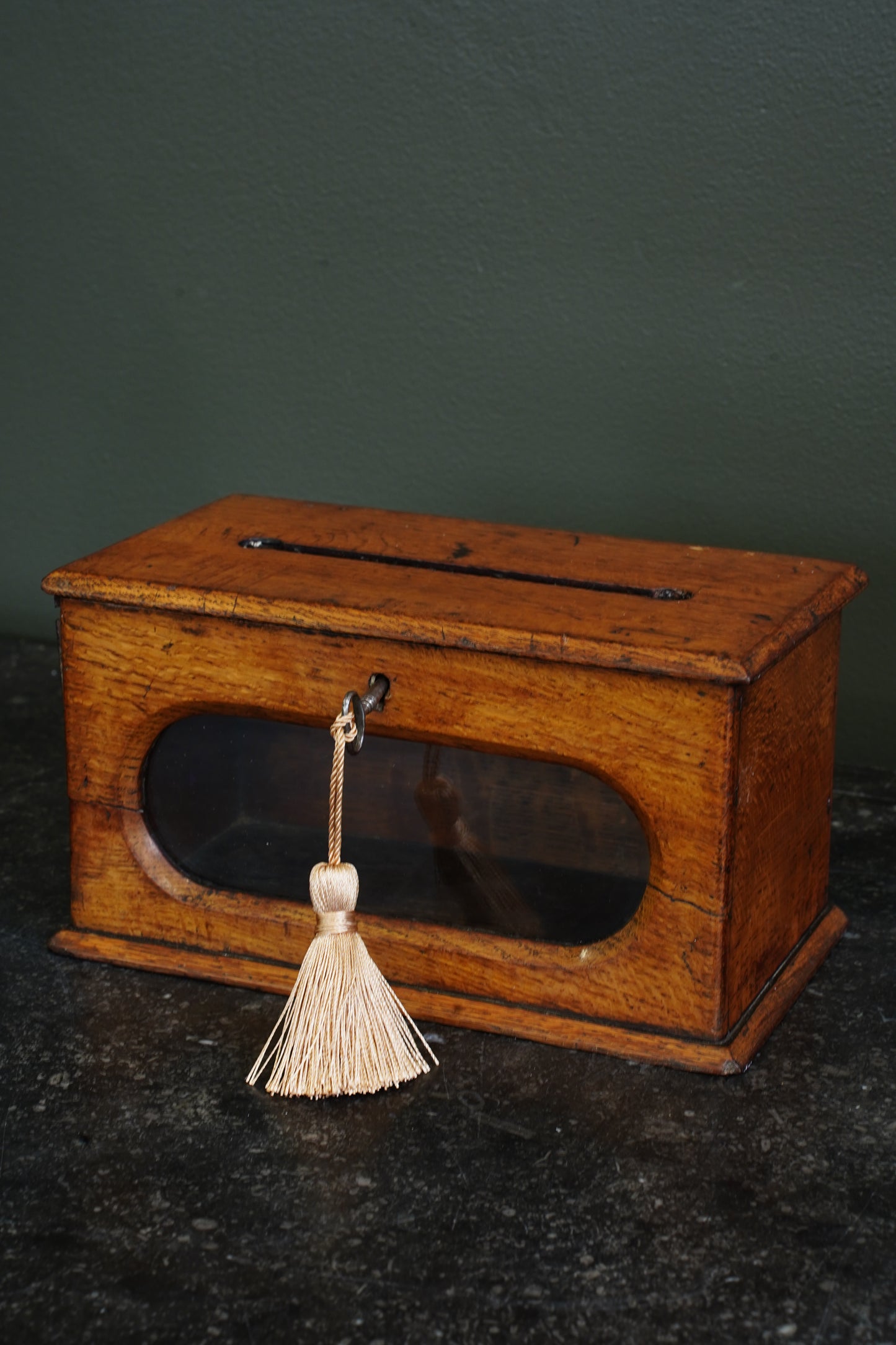 Antique English Oak Letter and Ballot Box with Window