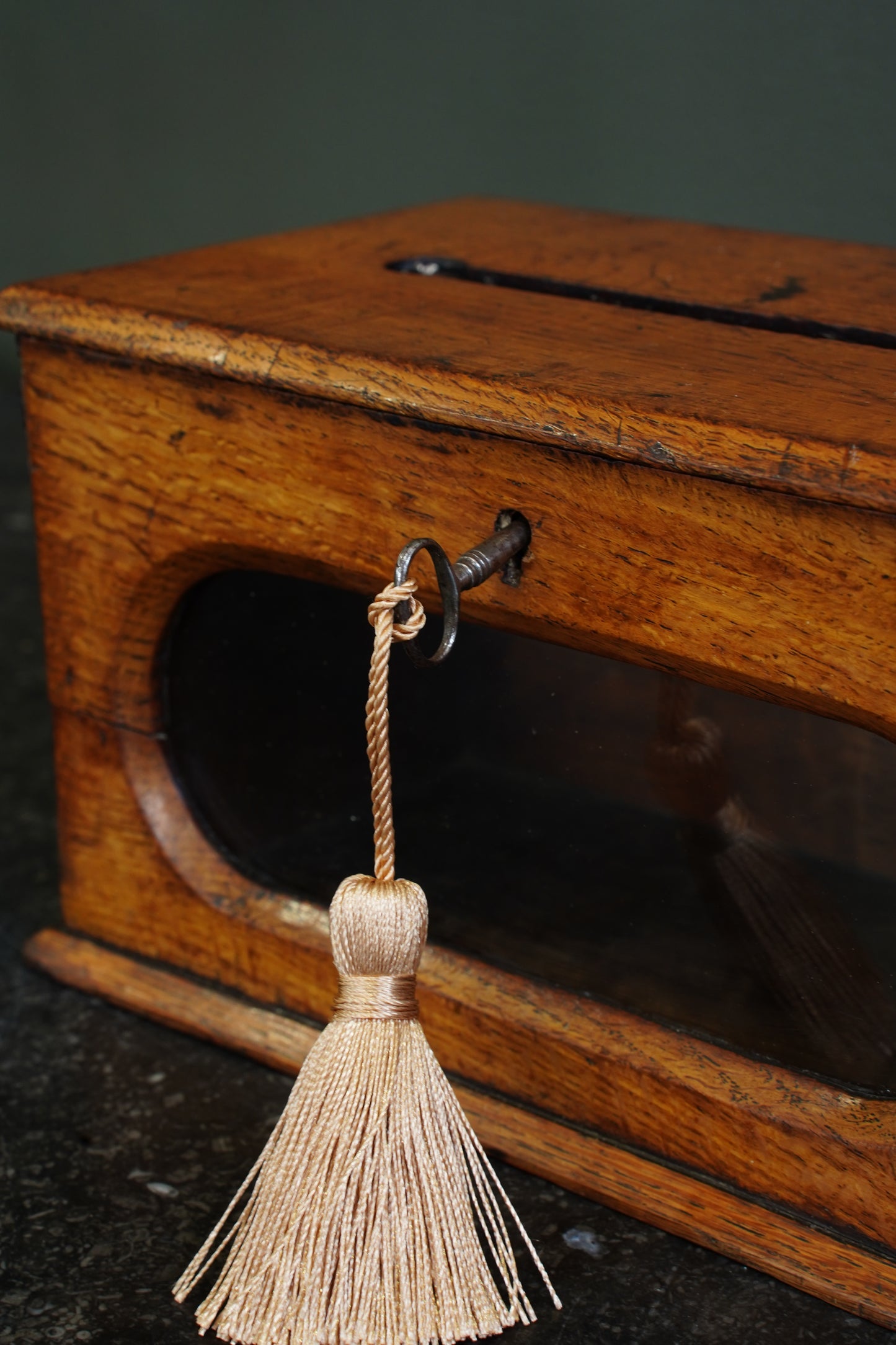 Antique English Oak Letter and Ballot Box with Window
