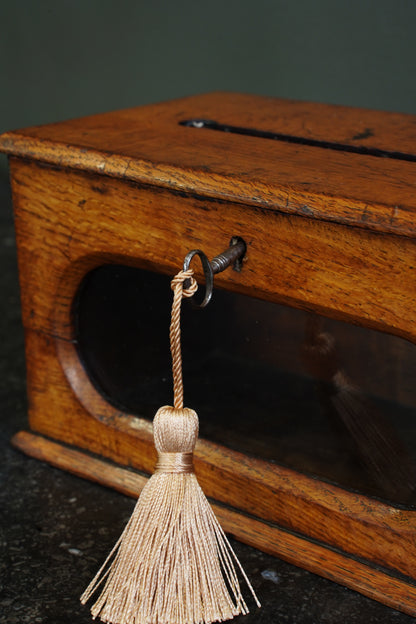 Antique English Oak Letter and Ballot Box with Window
