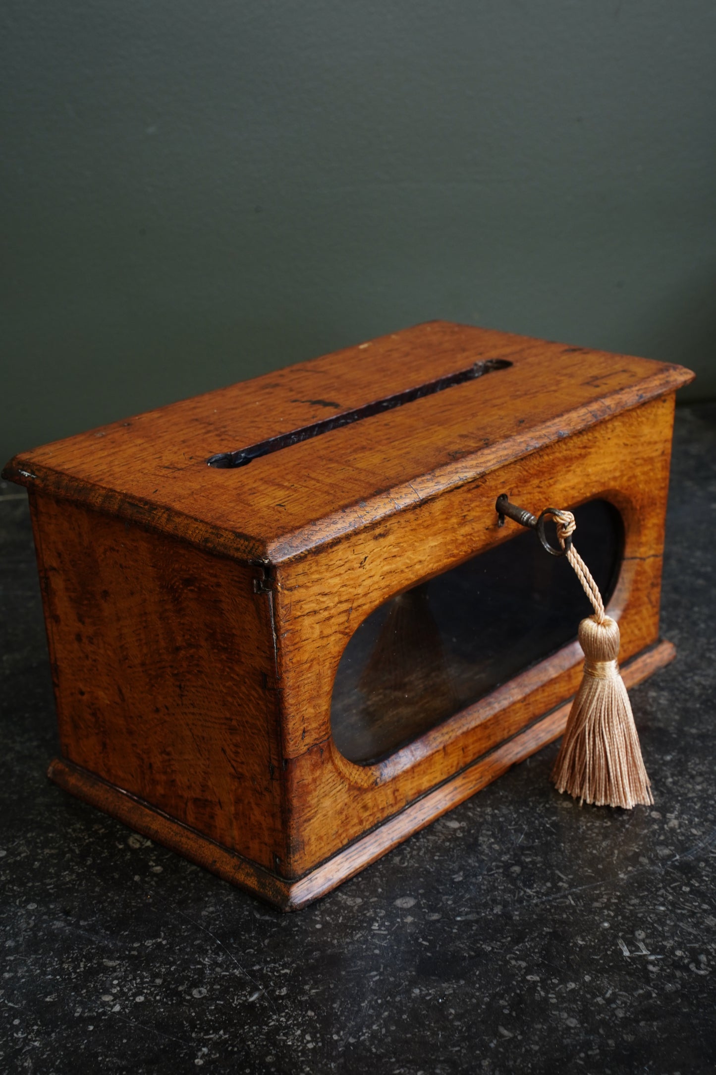 Antique English Oak Letter and Ballot Box with Window