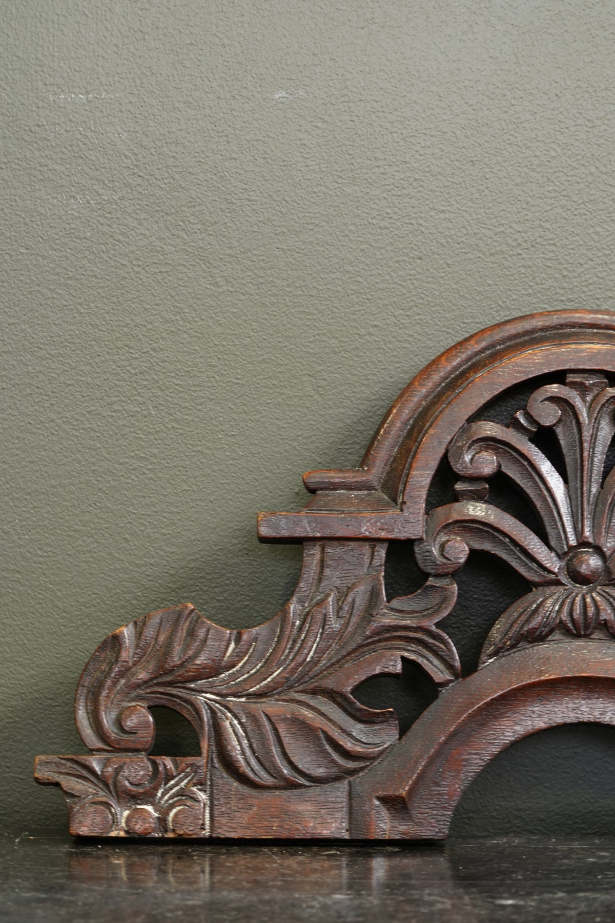 Antique English Carved Oak Pediment Crest Fragment, Circa 1880