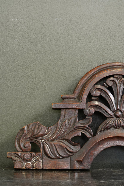 Antique English Carved Oak Pediment Crest Fragment, Circa 1880