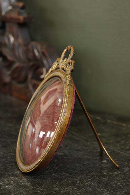 Antique Gilt Brass Round Picture Frames with Domed Glass