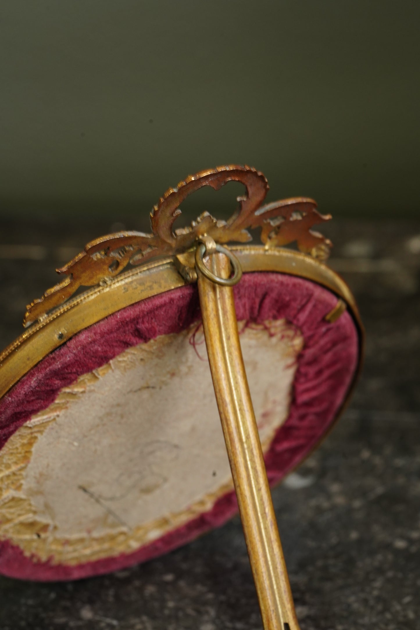 Antique Gilt Brass Round Picture Frames with Domed Glass